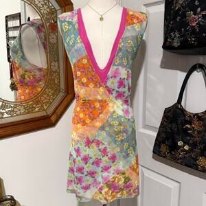 Sweet Pea by Staci Frati Multicolor Patchwork Mesh Sleeveless Feminine Fairy Top